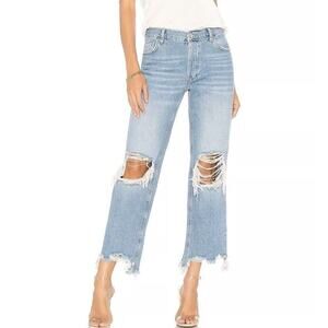 We The Free Maggie Ripped Straight Jeans Size 27 Cropped Distressed Light Wash